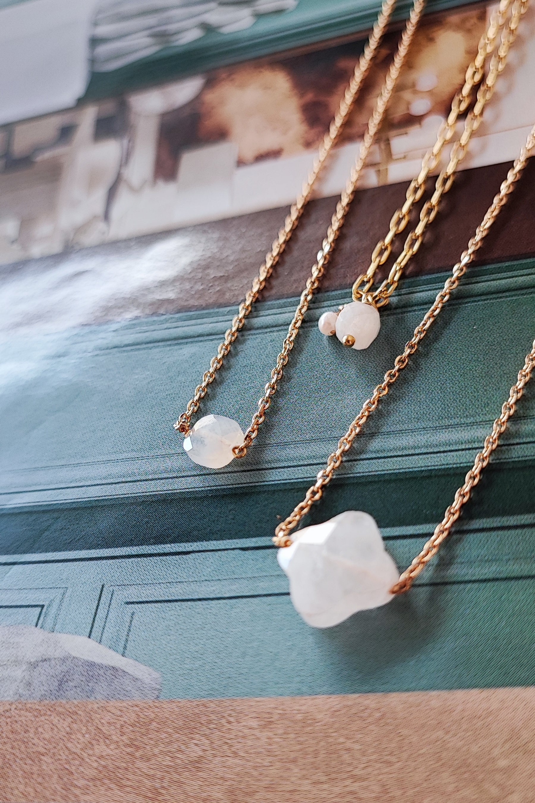 Collier En Argent Massif 925 Avec Agates Bleues Et Noires - 45 Cm, Pendentif Rectangulaire, Fait Main En France