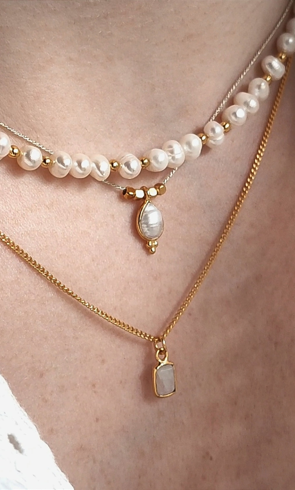 Collier Femme 4 Perles Auralite Du Canada – Chaîne Acier Inoxydable – Neuf Avec étiquettes