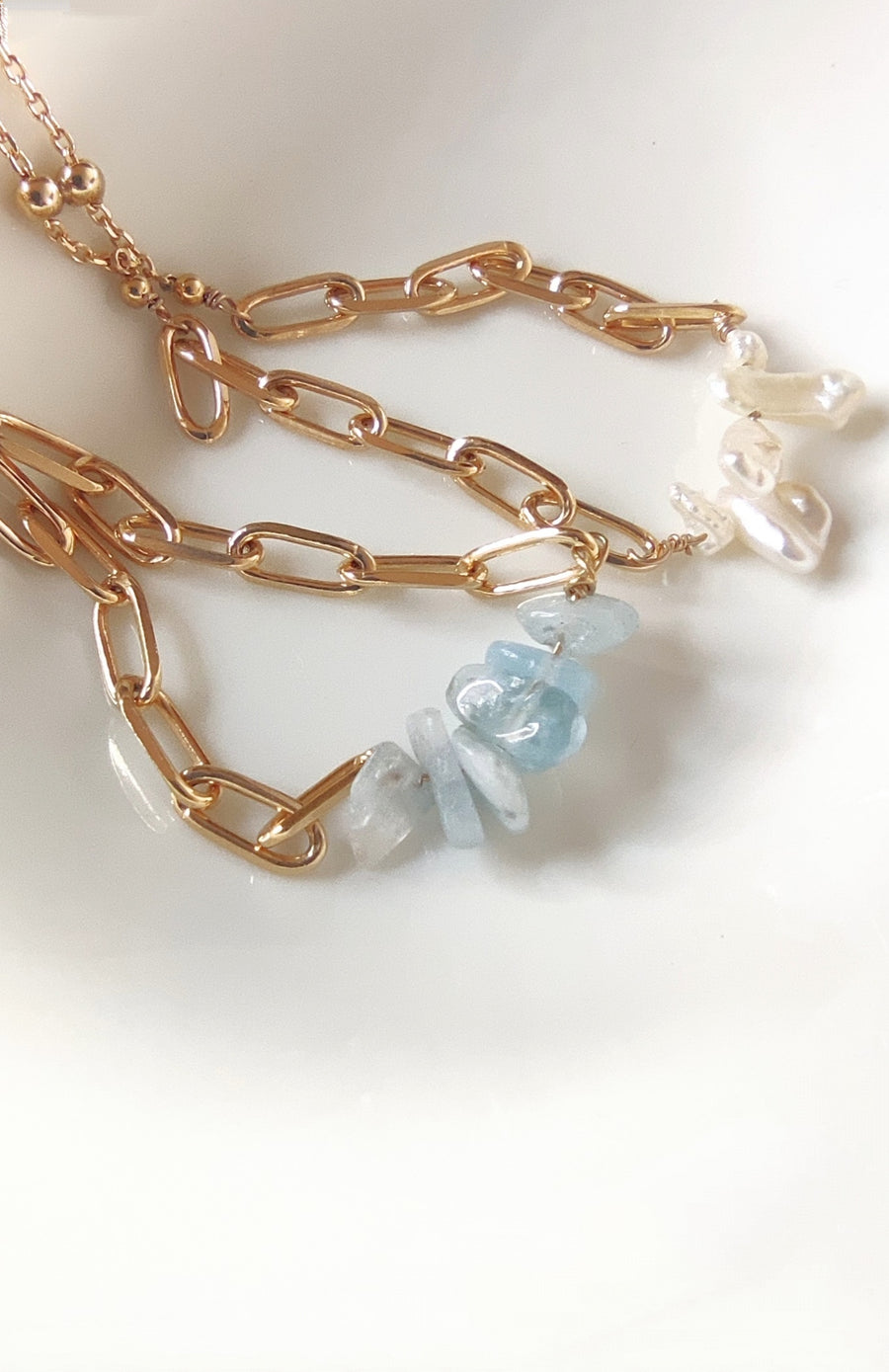 Bracelets Paolita Aigue Marine et perle d'eau douce- Ô PLUM bijoux légers