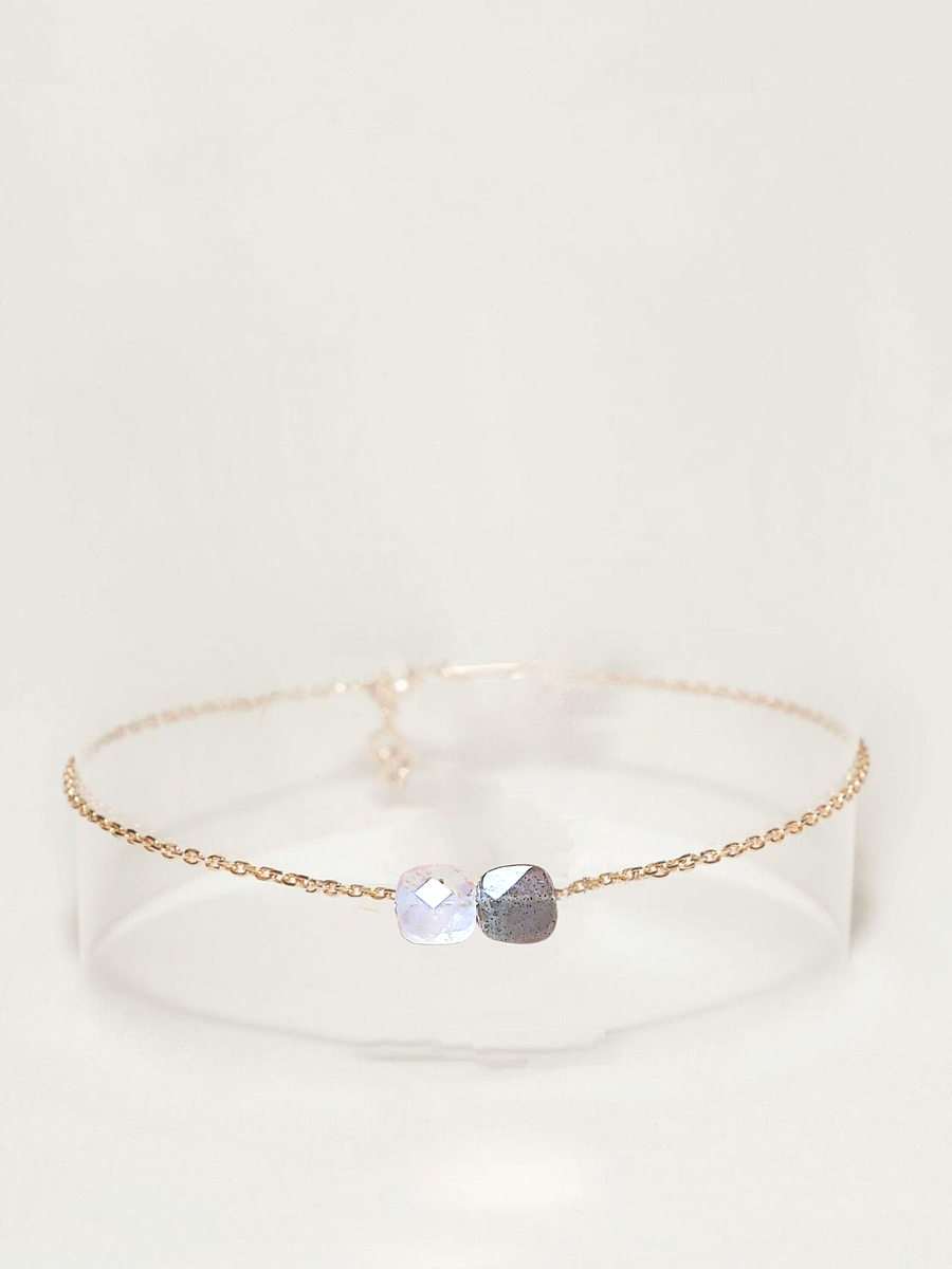 Bracelet chaîne labradorite pierre de lune plaqué or