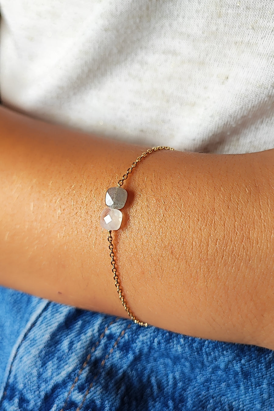 Bracelet chaîne pierre de lune labradorite ô plum