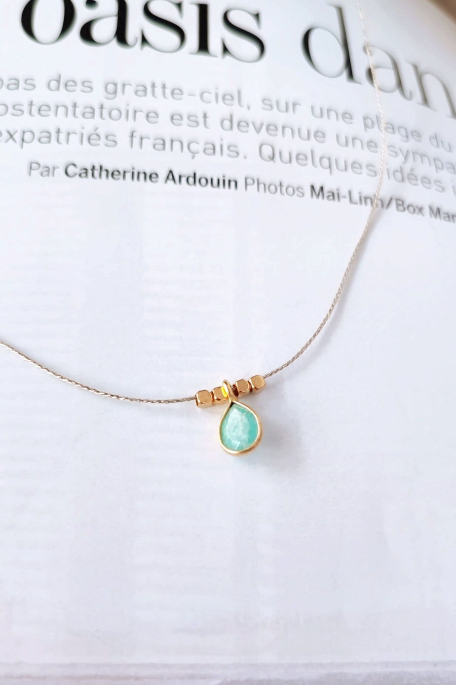 Collier Cordon Amazonite goutte sertie