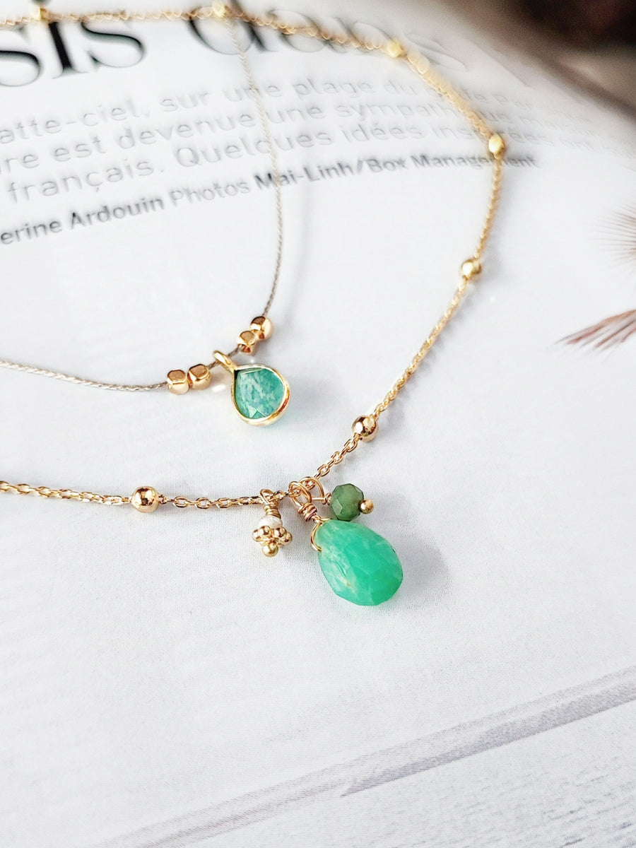 Collier Grappe Agate Verte Perle