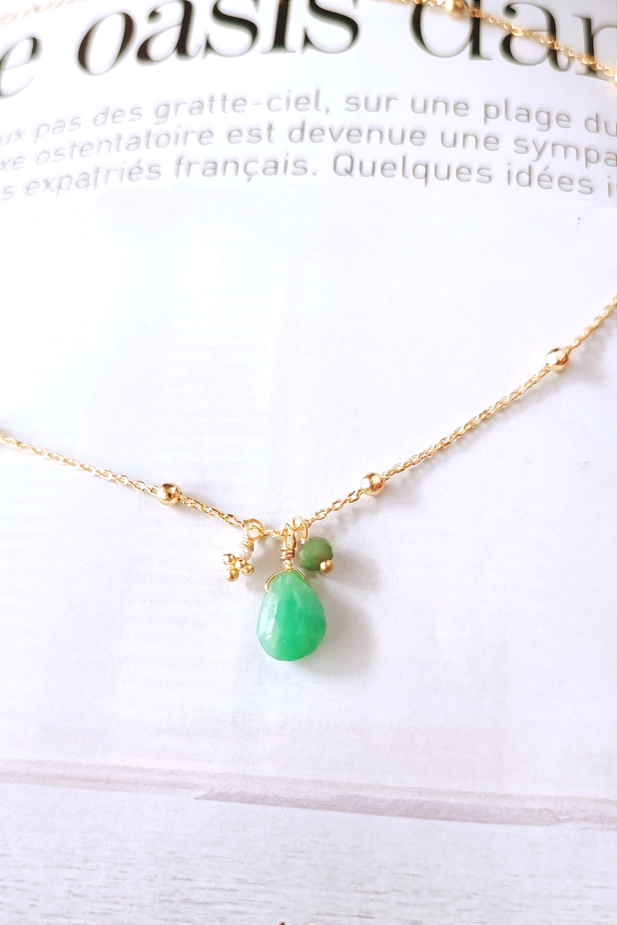 Collier Grappe Agate Verte Perle