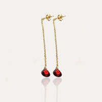 Boucles D'oreilles Pendantes Plaqué Or Avec Grenat Et Crochet Fleur - Occasion