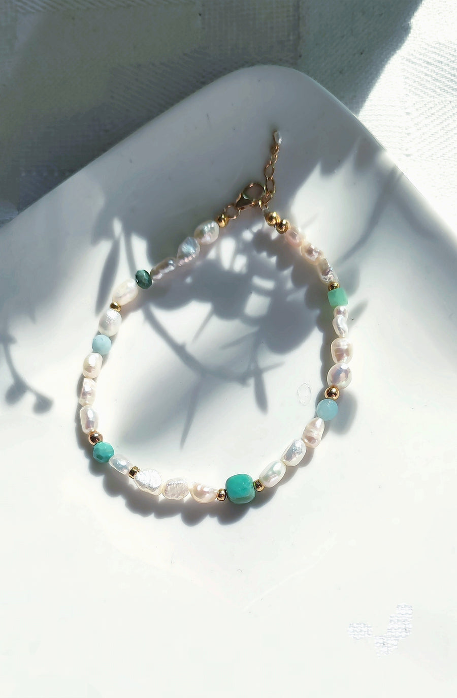 Bracelet perles pierres Pearly Plaqué or 