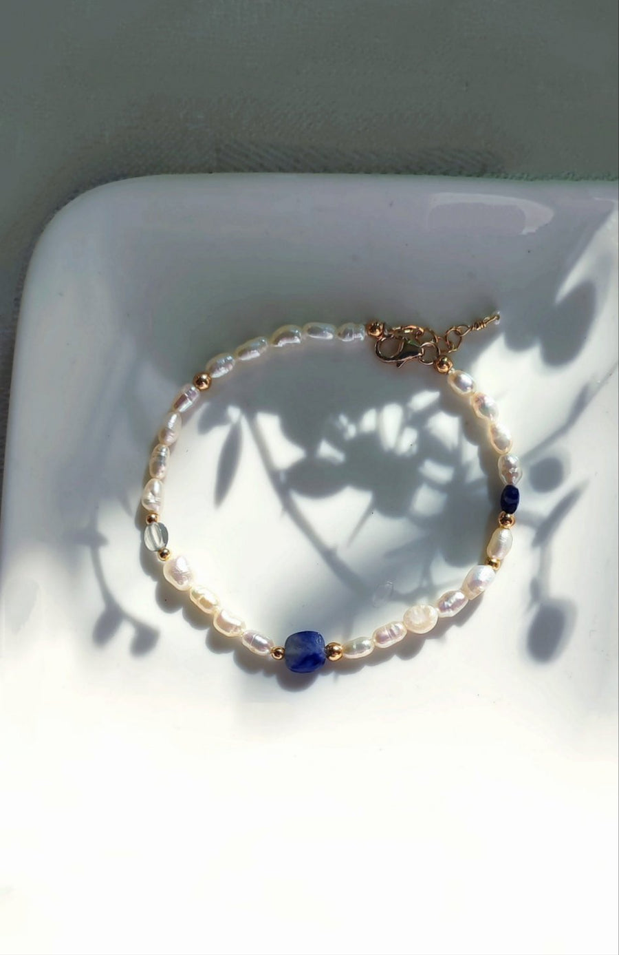 Bracelet perles pierres Pearly Plaqué or 