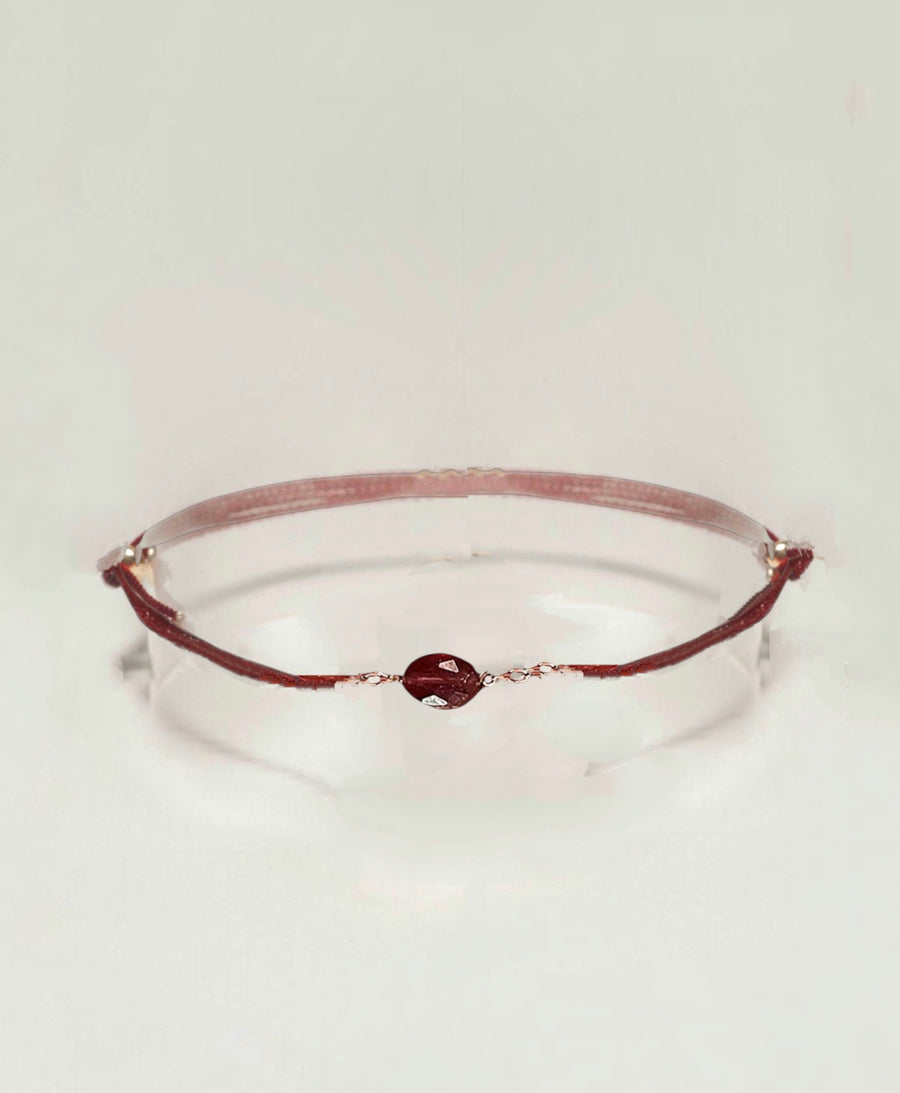 bracelet cordon grenat ovale plaqué or ô plum
