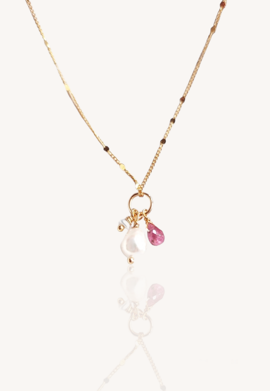 Collier Grappe Tourmaline Rose