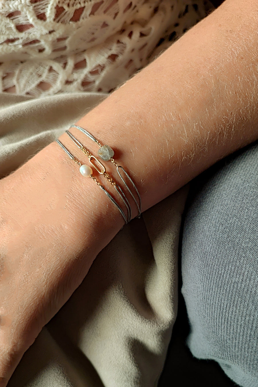 Bracelet Cordon petit anneau ovale