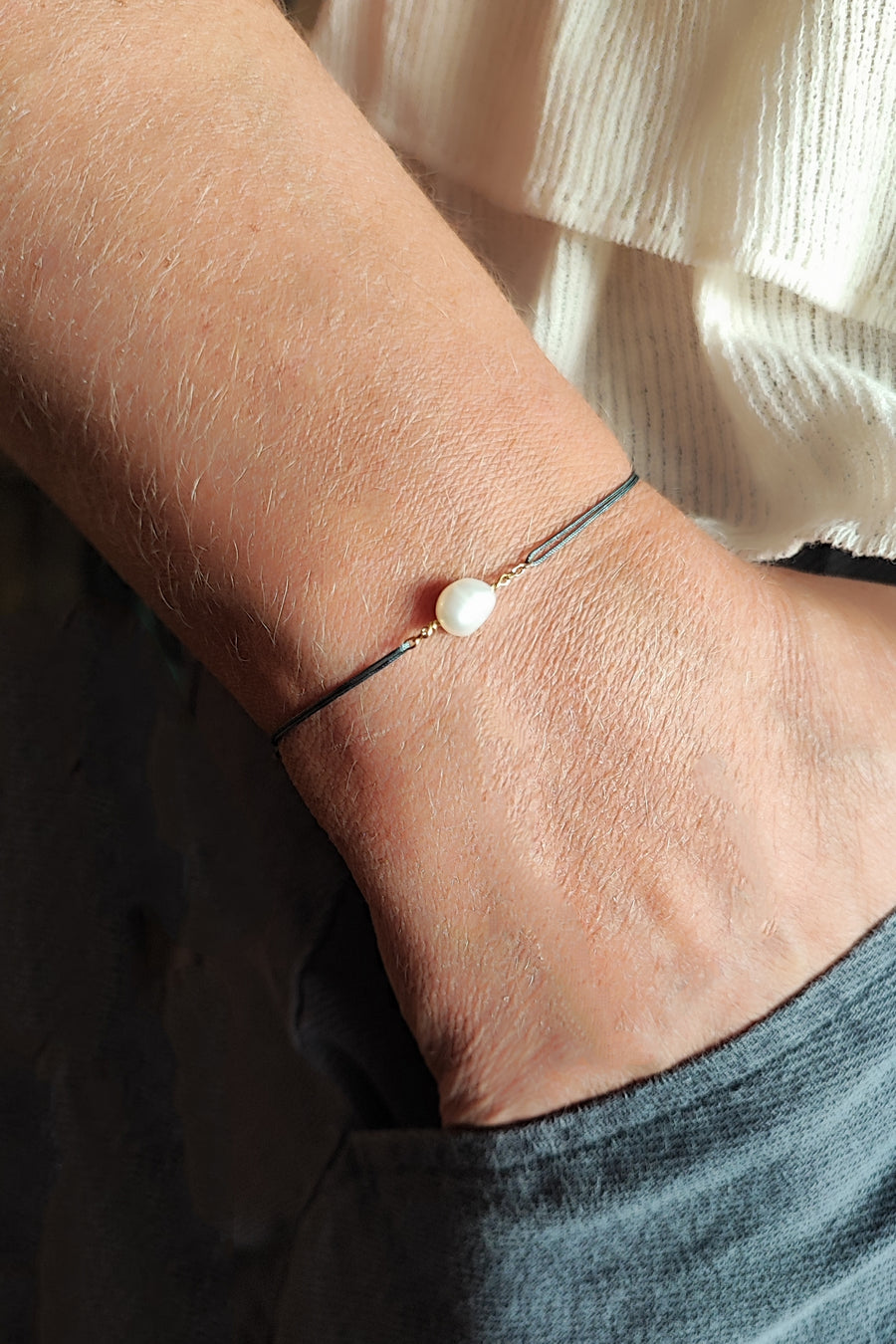 Bracelet Cordon Perle Blanche