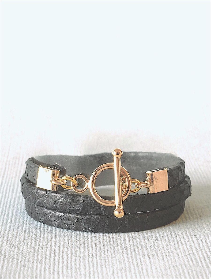 Bijoux Ô plum, bracelet cuir Jane Black, fermoir plaqué or