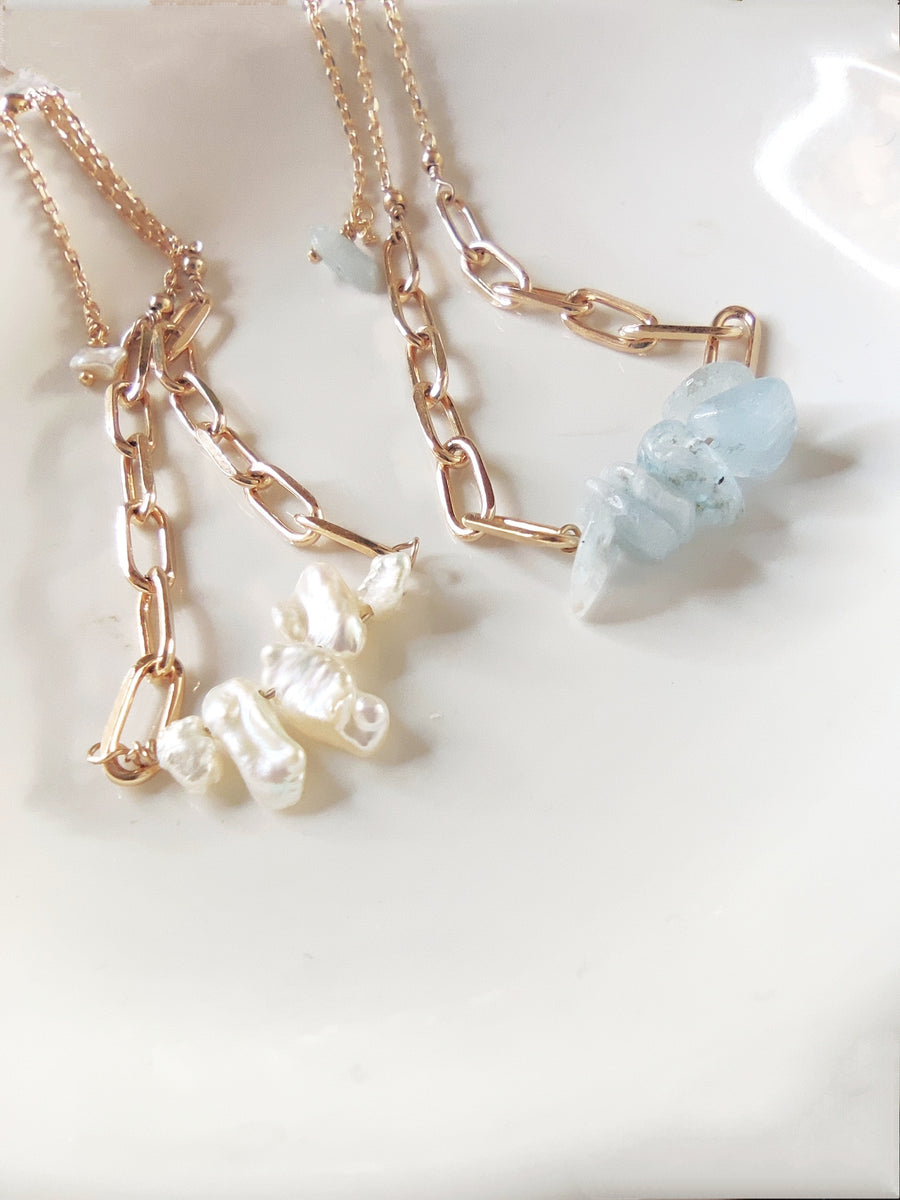 Bracelets Paolita Aigue Marine et perle d'eau douce- Ô PLUM bijoux légers