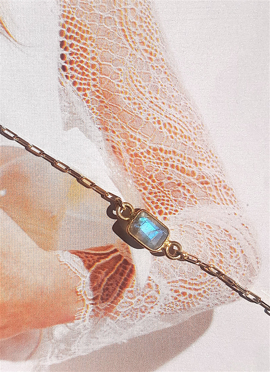 Bracelet Angélina Labradorite Ô PLUM, bijoux légers en Argent 925 et Plaqué Or