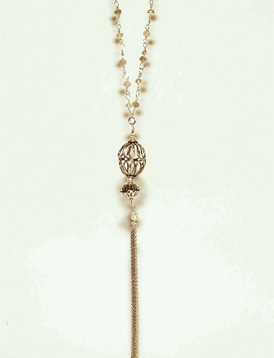 Sautoir Cage Plaqué Or et Perles d'eau douce Ô plum, des bijoux légers comme la plume
